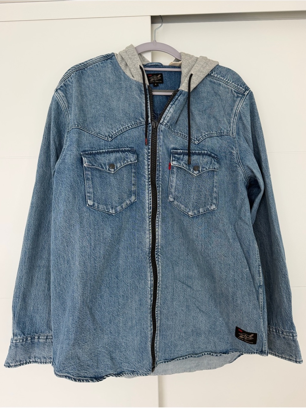 Men’s Levi's Fresh Leaves Light Blue Denim Jacket with Grey Hood